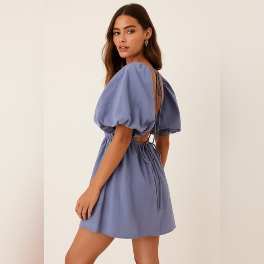 Nasty Gal Collection Puff Sleeve Open Back Mini Dress Size US 6